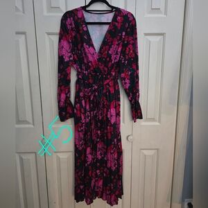 Floral Pink and Black Dress XL